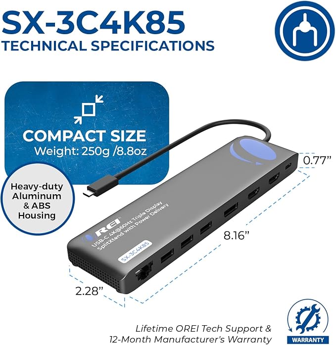 OREI USB C Docking Station Triple Monitor 3 Monitor Dock - Image 5