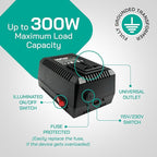 LiteFuze 300 Watt Step Up/Step Down Travel Voltage Converter, 220/110v to - Image 7