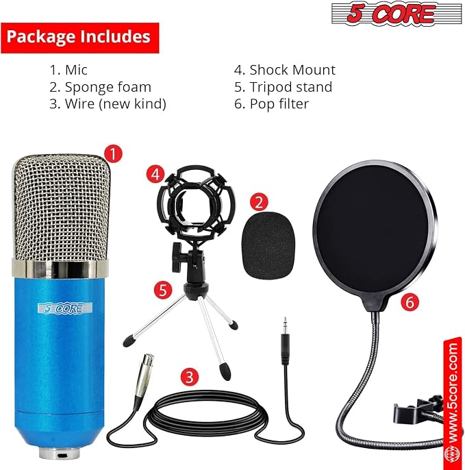 5Core Recordng Microphone Podcast Bundle Condenser w Microphone Arm Desk Mic - Image 9
