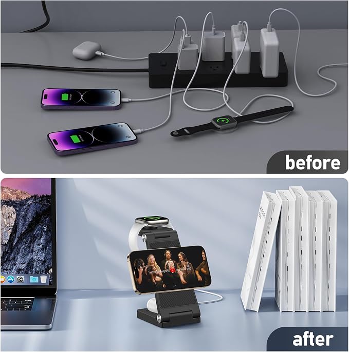Magnetic Wireless Charger Stand, 3 in 1 Foldable Wireless Charging Station - Image 6
