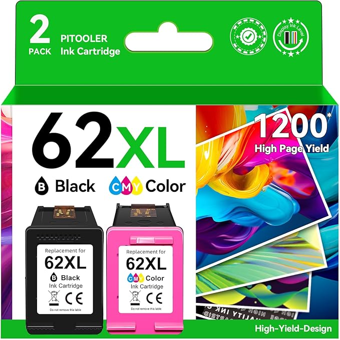 62XL Ink Cartridge Combo Pack Compatible by Pitooler