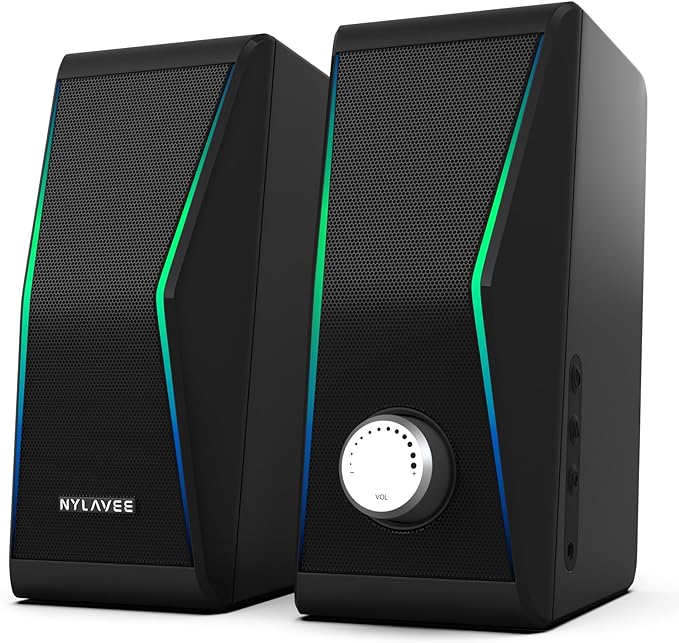 Computer Speakers, 4 Dynamic Lighting Modes, AC Adapter Powered and 3.5mm by Nylavee
