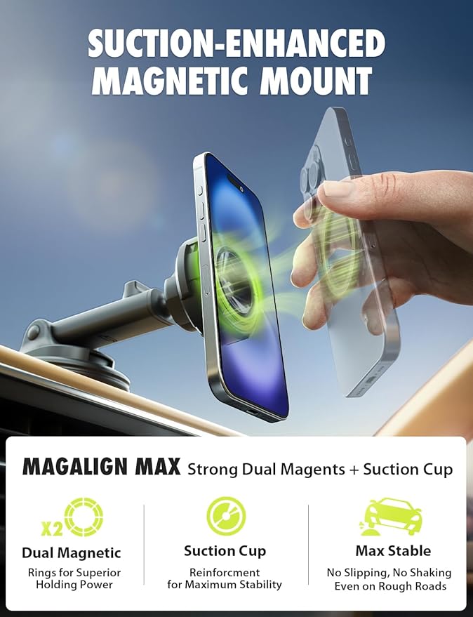 Bracketron MagSafe Car Mount, MagAlign Max Magnetic Phone Holder - Image 3