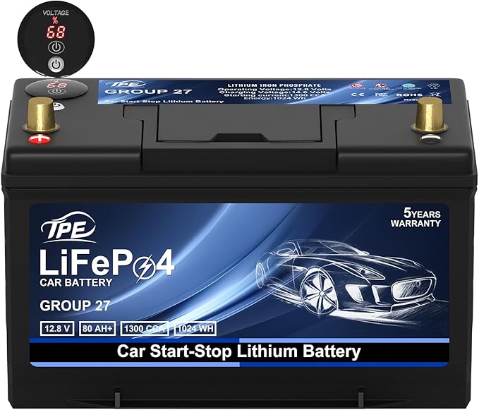TPE Car Start-Stop Lithium Battery BCI GROUP 27 12V 80AH Car Battery by TPE