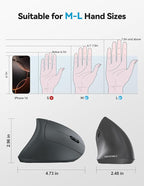 TECKNET Ergonomic Mouse, Rechargeable 2.4G+Bluetooth Vertical Mice 6 DPI - Image 7