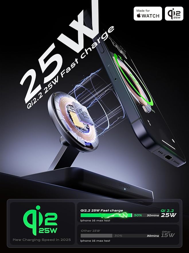 THREEKEY Qi2 25W MagSafe 3-in-1 Wireless Charging Station, MFI Certified by - Image 2