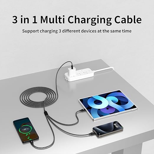 Multi Charging Cable, USB C Splitter Cable, 3 in 1 Fast Charging Cord - Image 4