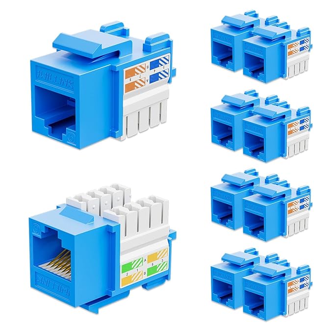 Iwillink 10Gbps Cat6 Keystone Jack 10-Pack, RJ45 90-Degree Ethernet Coupler by IWILLINK