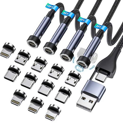 Ankndo 5-in-1 Magnetic Charging Cable, 540° Rotation Magnetic Phone Charger USB by Ankndo