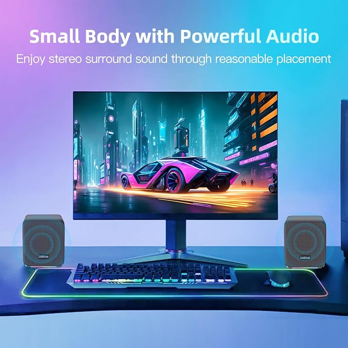 Computer Speakers, with 7 Colorful RGB Lights, Headphone Jack, Enhanced Bass - Image 7
