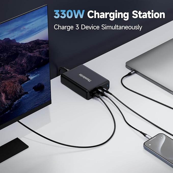 330W USB C Charger, Fast Compact 3-Ports GaN Charger PD 3.0 Fast Charging - Image 6