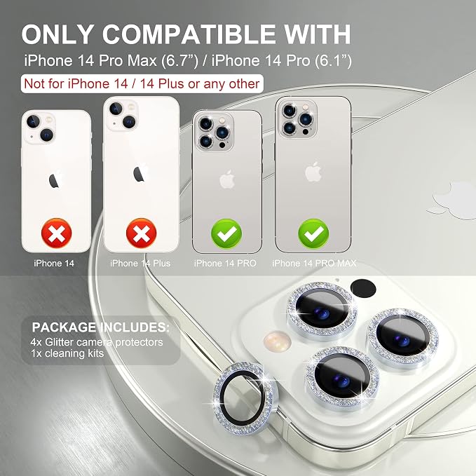 Choiche [3+1 for iPhone 14 Pro/iPhone 14 Pro Max Camera Lens Protector Bling - Image 2