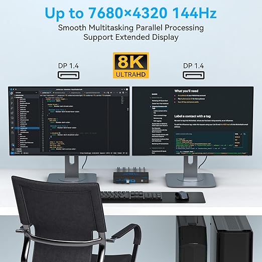 4K@144Hz Displayport KVM Switch 2 Monitors 2 Computers USB3.0 KVM Switch Dual - Image 6