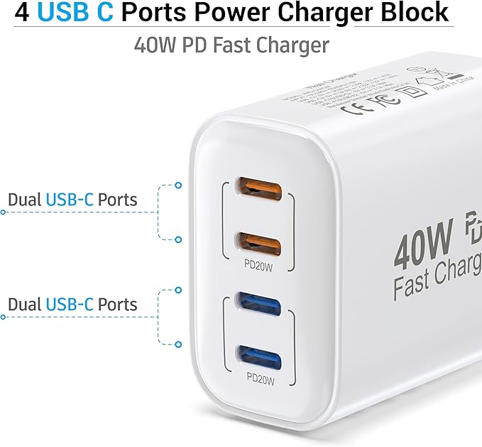 40W USB C Charger Block, 4 USBC Ports, Type C Wall Plug USB-C Fast Charging - Image 5