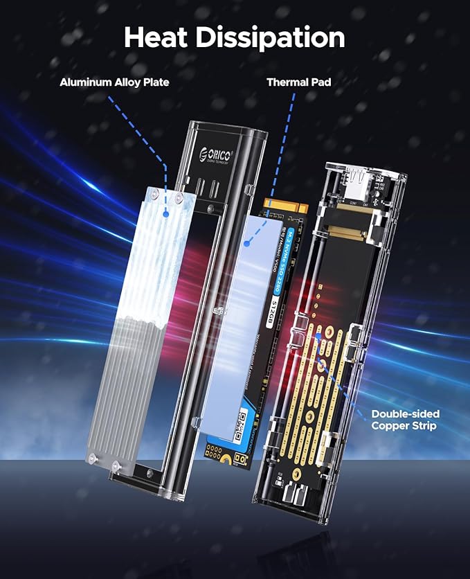 ORICO M.2 NVMe SSD Enclosure, USB 3.2 Gen 2, Transparent External Solid State - Image 4