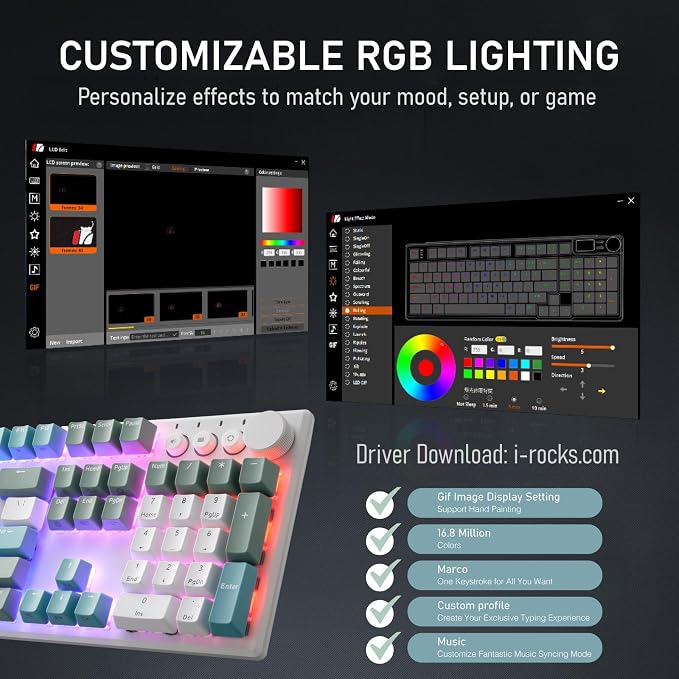 iRocks K74R Wireless RGB Illuminated Mechanical Gaming Keyboard, Hot-Swappable - Image 3