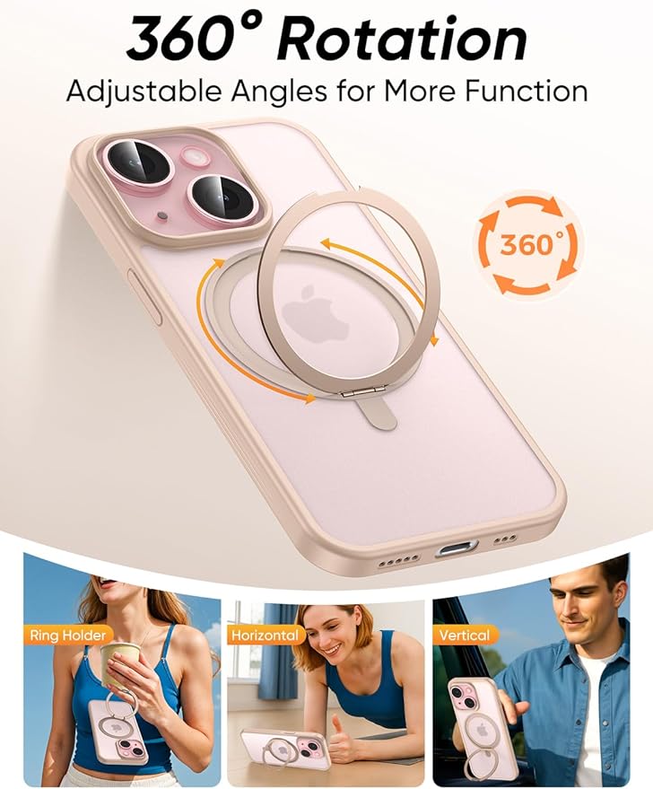 MAGIC JOHN for iPhone 15 Case 360° Rotatable Magnetic Invisible Stand, Fit for - Image 2