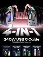 LISEN Pink iPhone Charger Cable, 240W Chubby USB C, 4 in 1 Charging Cable - Image 2