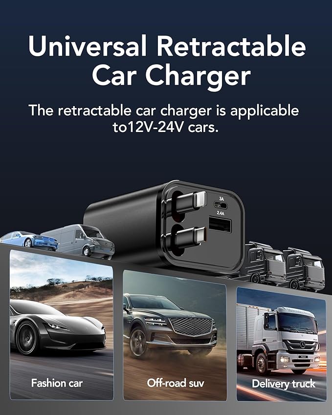 Retractable Car Charger, 4 in 1 Fast Car Charging 60W, Compatible - Image 9