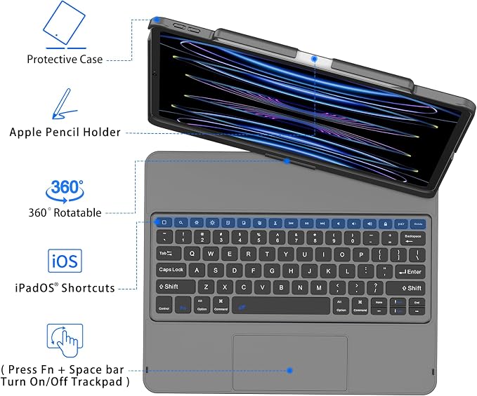 GGH Touch for iPad Keyboard Case Air 13 &12.9 iPad Pro, 360° Rotatable - Image 2