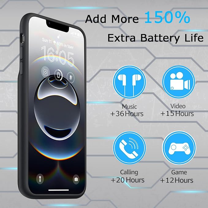 Battery Case for iPhone 16e, Upgraded 10800mAh Rechargeable Portable Extended - Image 3