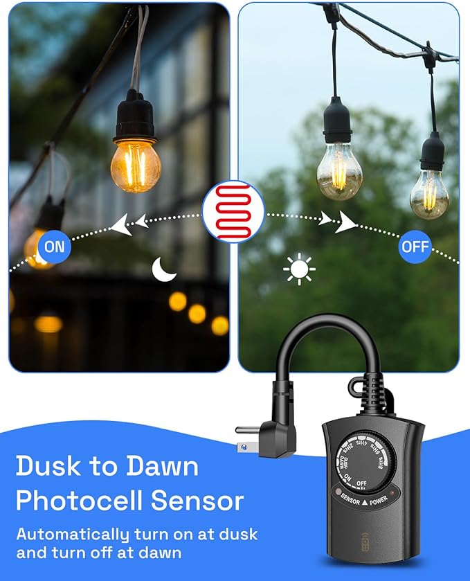 HBN Outdoor Light Timer with Remote Control, Waterproof Light Sensor Timer - Image 4