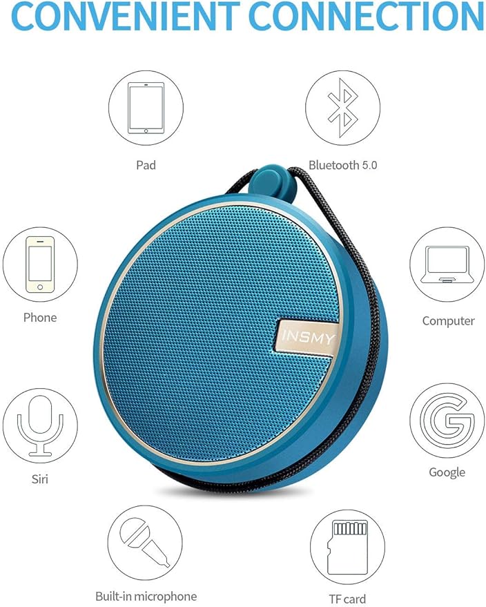 INSMY C12 IPX7 Waterproof Shower Bluetooth Speaker, Portable Small Speaker - Image 5