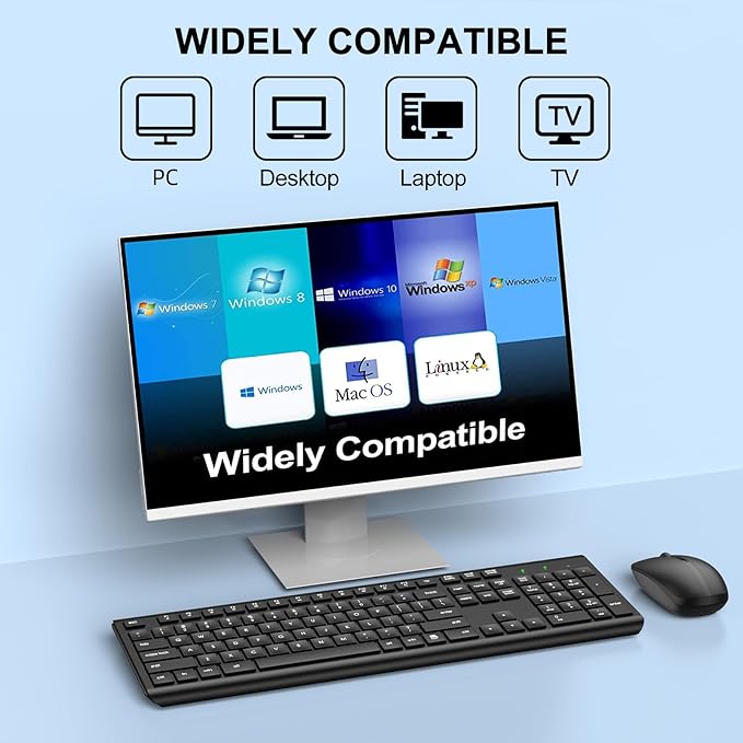 Wireless Keyboard and Mouse Combo, Full-Size Silent Ergonomic Keyboard and - Image 8