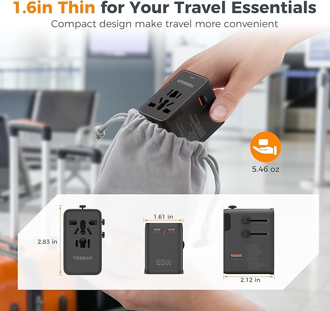 TESSAN Universal Travel Adapter, 65W International Power Adapter - Image 7
