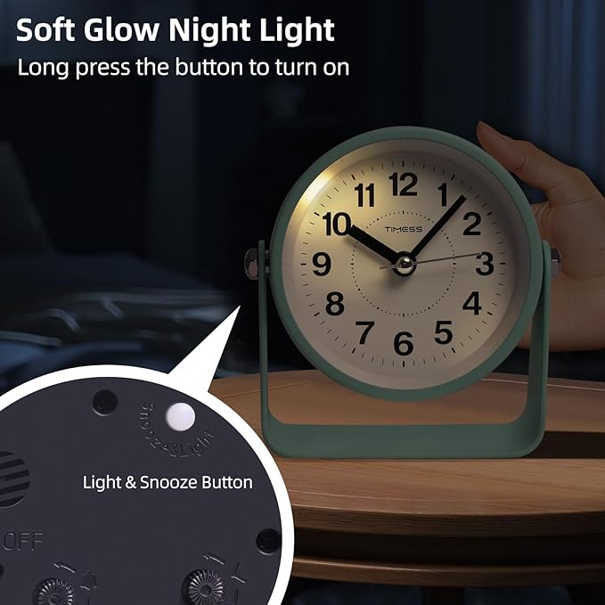 Analog Alarm Clock, Silent Non-Ticking Quartz Movement, Battery-Operated - Image 5