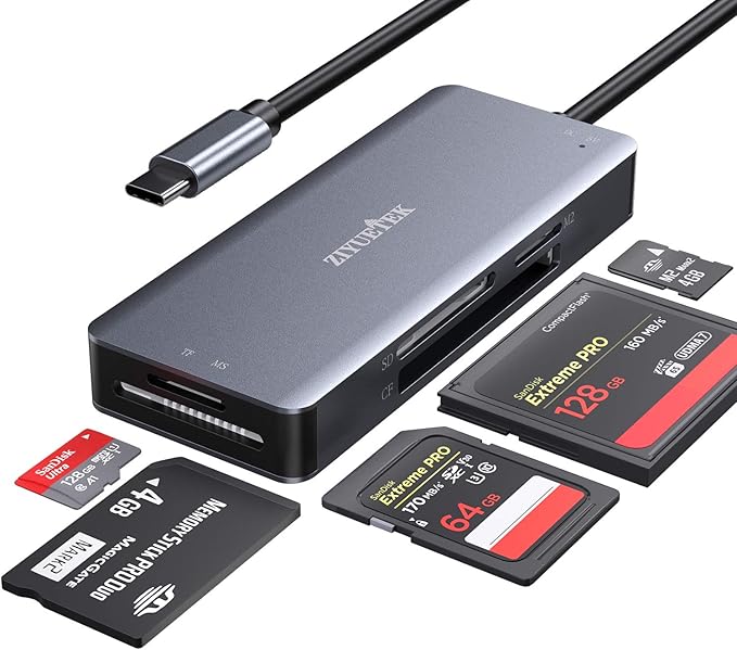 USB C SD Card Reader, 5- in-1 Aluminum Thunderbolt 3 Memory Card Reader by ZIYUETEK