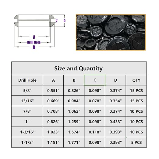 65Pcs Round Rubber Grommets kit 6 Sizes Double Sided Rubber Grommets - Image 3