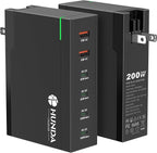 HUNDA 200W USB C Charger GaN Charging Station 6 Ports Fast PD 100W Type C by HUNDA