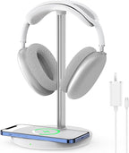 Headphone Stand with Wireless Charger, Gaming Headset Holder Hanger Rack 2 in 1 by HIWE