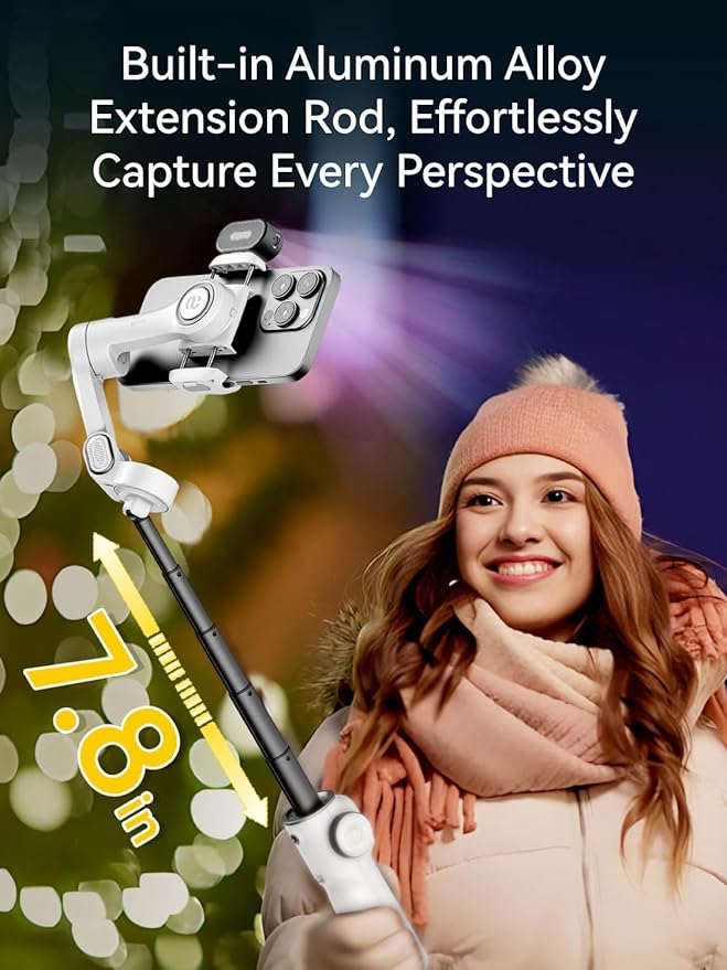Gimbal Stabilizer for iPhone w/RGB Magnetic Fill Light, Foldable Gimbal w/7.8' - Image 5