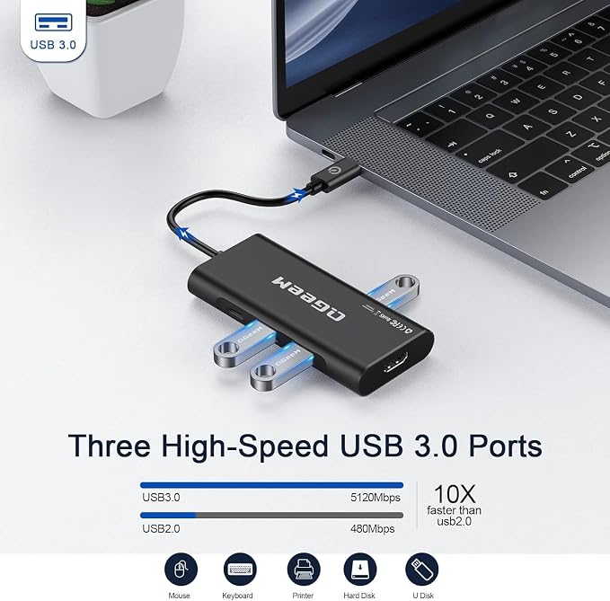 USB C Hub, QGeeM USB 4k to HDMI Adapter, 7 in 1 USB-C Dongle - Image 5