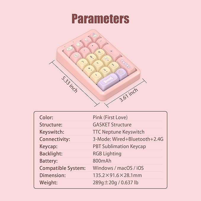 NumberPad, 21Keys HotSwappable Numpad, Rechargeable Number keypad, RGB Gasket - Image 4