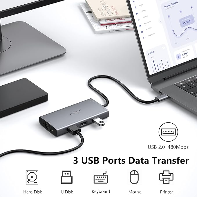 ABIWAZY USB C Docking Station Dual Monitor Adapter - Image 6