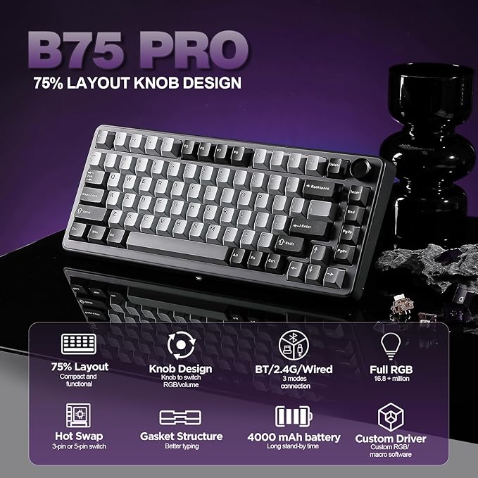 YUNZII B75 PRO Wireless Mechanical Keyboard, 75% Layout - Image 2