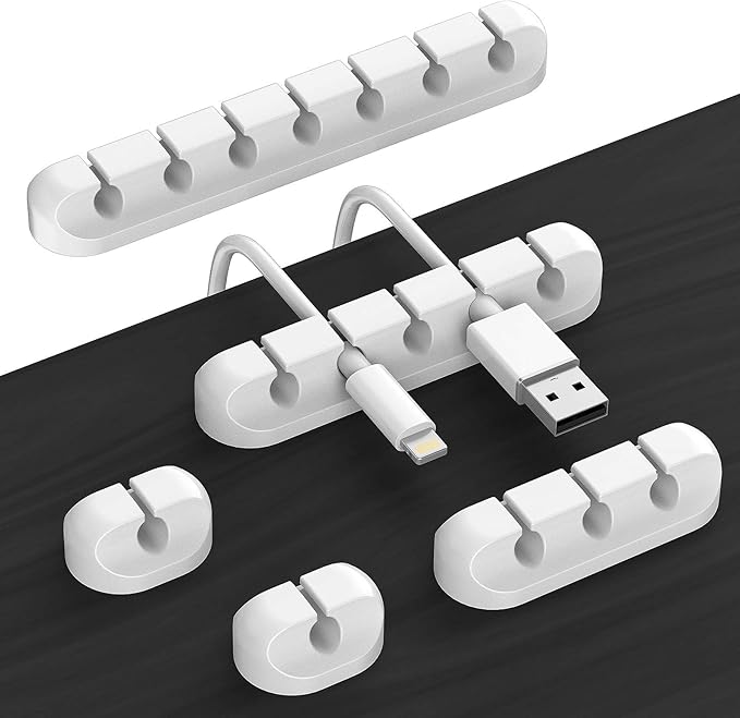 Cord Organizer Cable Holder Management – 5 Pack White Cable Clips Cord Holder by TviewSmart