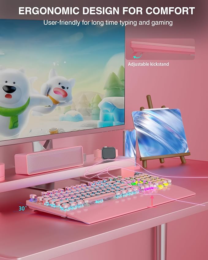 AULA F2088 Typewriter Style Mechanical Gaming Keyboard, Rainbow LED Backlit - Image 7