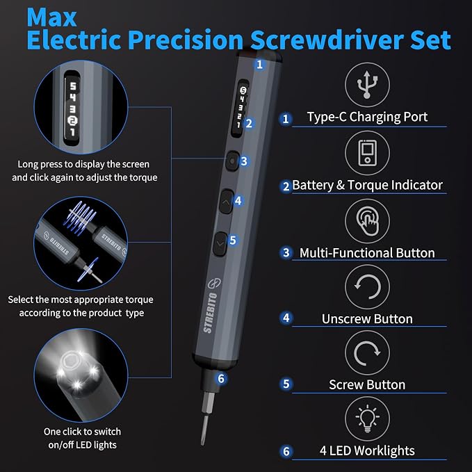 STREBITO Mini Electric Screwdriver Set, 70-in-1 Max Precision Electric - Image 3