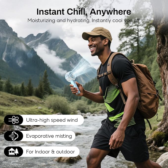 Misting Portable Handheld Fan, Powerful Turbo Motor, 6000mAh Rechargeable - Image 5