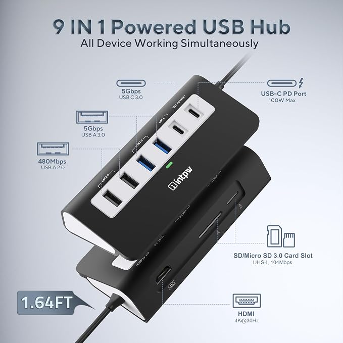 USB C Hub, INTPW 9-in-1 USB Multiport Adapter - Image 2