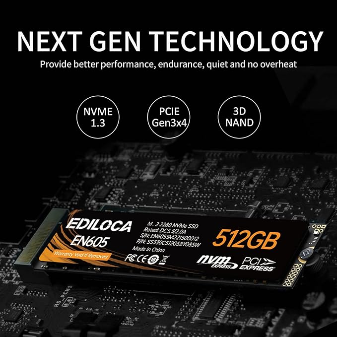EN605 512GB M.2 SSD, NVMe1.3 PCIe Gen3 x4 SSD TLC, Internal Hard Drive - Image 3