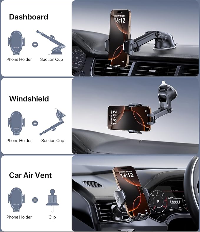Miracase Phone Holders for Your Car, Universal Cell Phone Car Mount, 3-in-1 - Image 2