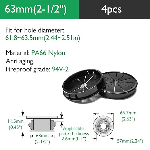 4PCS Cable Grommets, 2-1/2" Desk Hole Cover Petal Shaped Buckle Type Nylon Snap - Image 9