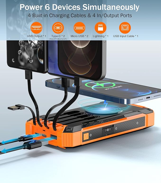 GOODaaa Power Bank Wireless Charger 36000mAh Built in 4 Cables Six Outputs 15W - Image 3