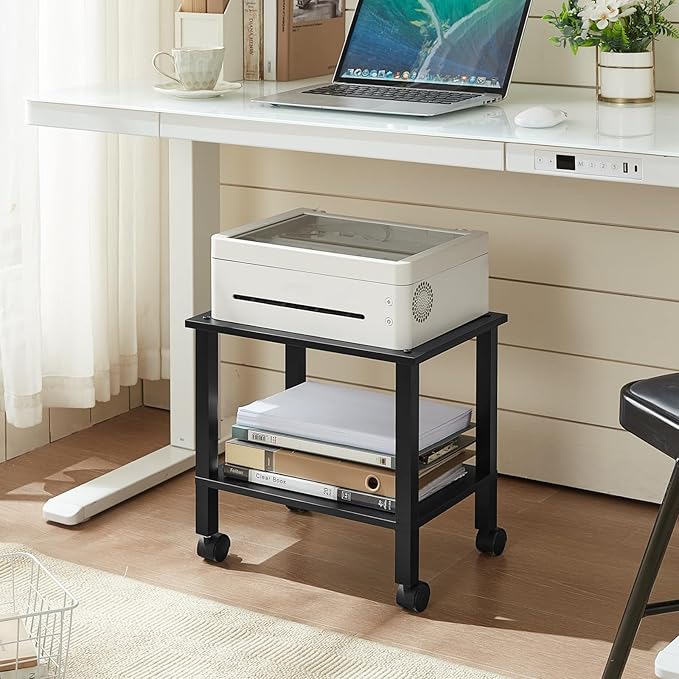 2 Tier Printer Stand with Storage, Under Desk Shelf Printer Table, Rolling - Image 4