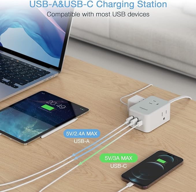 TESSAN Small Flat Plug Power Strip, Ultra Thin Extension Cord - Image 4